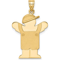 14K Yellow Gold Engravable Boy in Overalls Pendant Charm - 30mm by Oro Pregiato