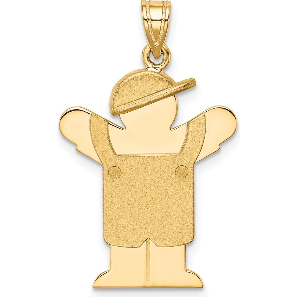 14K Yellow Gold Engravable Boy in Overalls Pendant Charm - 30mm by Oro Pregiato