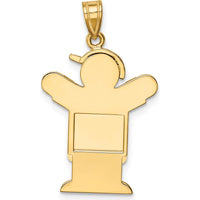 14K Yellow Gold Engravable Boy in Overalls Pendant Charm - 30mm by Oro Pregiato