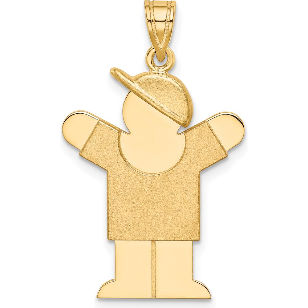 14K Yellow Gold Engravable Boy with Hat Motif Charm Pendant - 30mm by Oro Pregiato