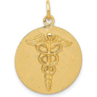 14K Yellow Gold Engravable Caduceus Disc Charm - Polished Finish