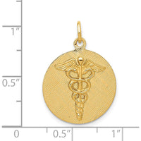 14K Yellow Gold Engravable Caduceus Disc Charm - Polished Finish