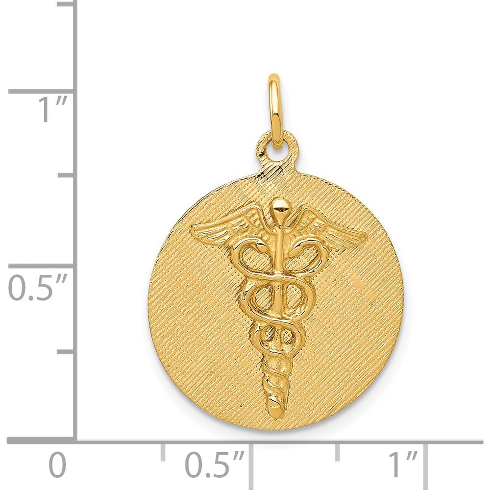 14K Yellow Gold Engravable Caduceus Disc Charm - Polished Finish