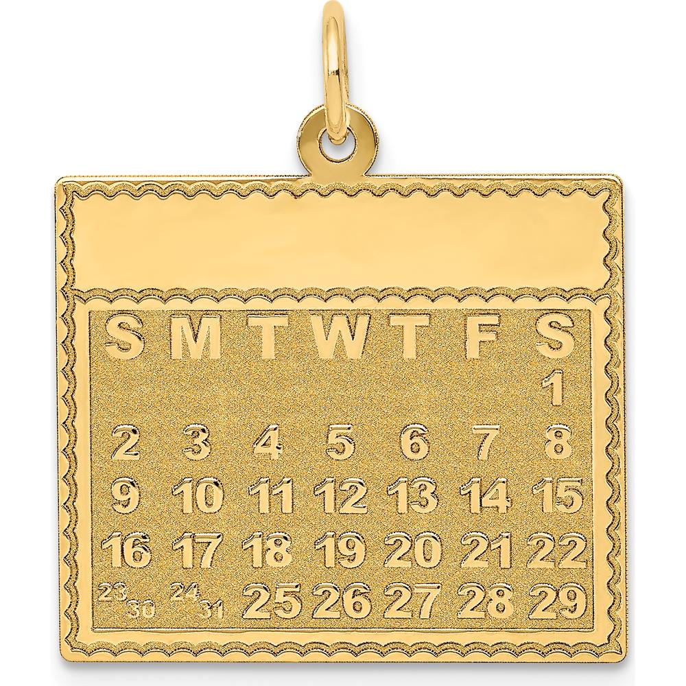 14K Yellow Gold Engravable Calendar Pendant - 26mm x 22mm by Oro Pregiato