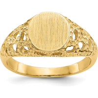 14K Yellow Gold Engravable Child's Fancy Signet Ring - Customizable Keepsake for Kids by 0