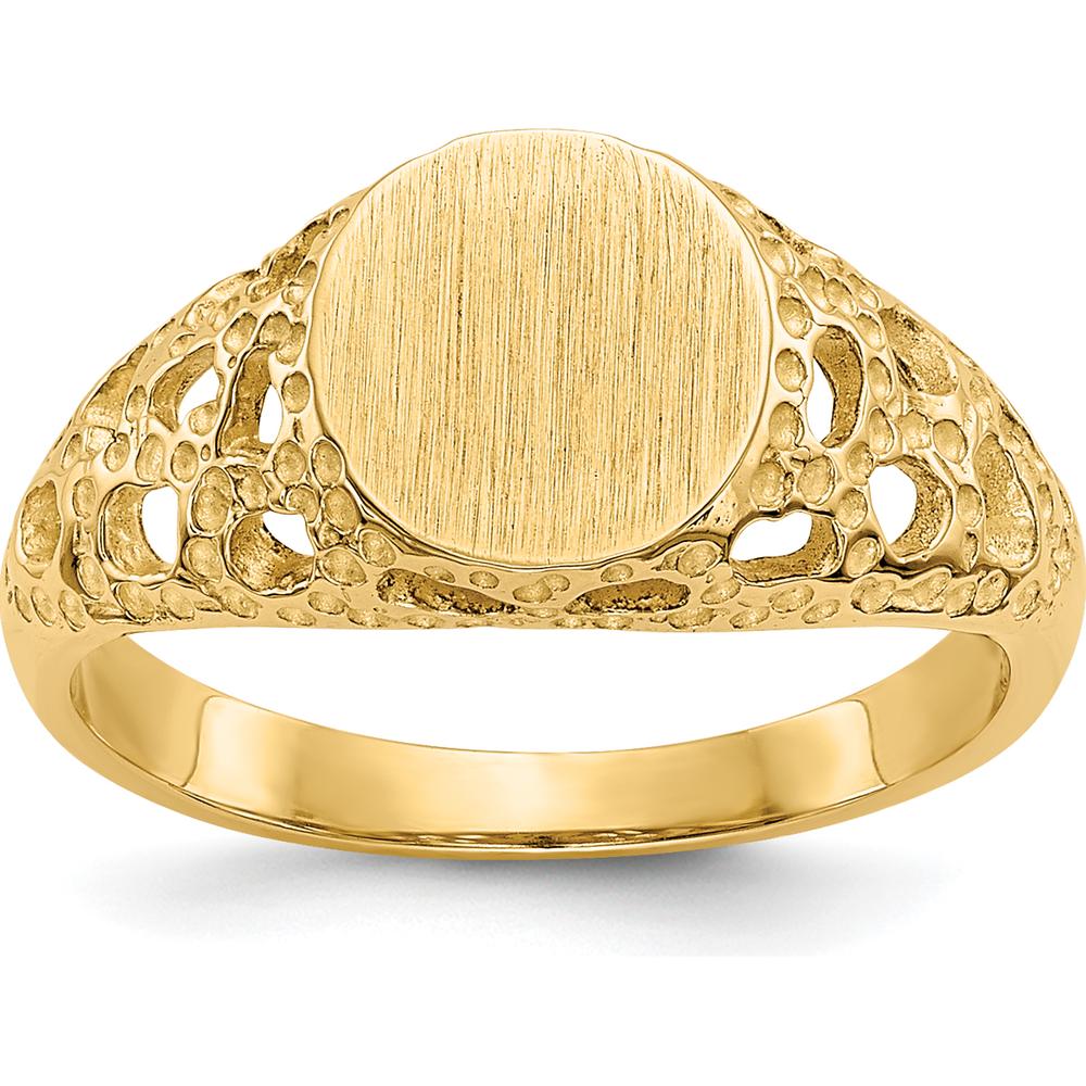 14K Yellow Gold Engravable Child's Fancy Signet Ring - Customizable Keepsake for Kids by 0