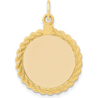 14K Yellow Gold Engravable Circular Disc Pendant with Rope Charm - 20.32mm Length by Oro Pregiato
