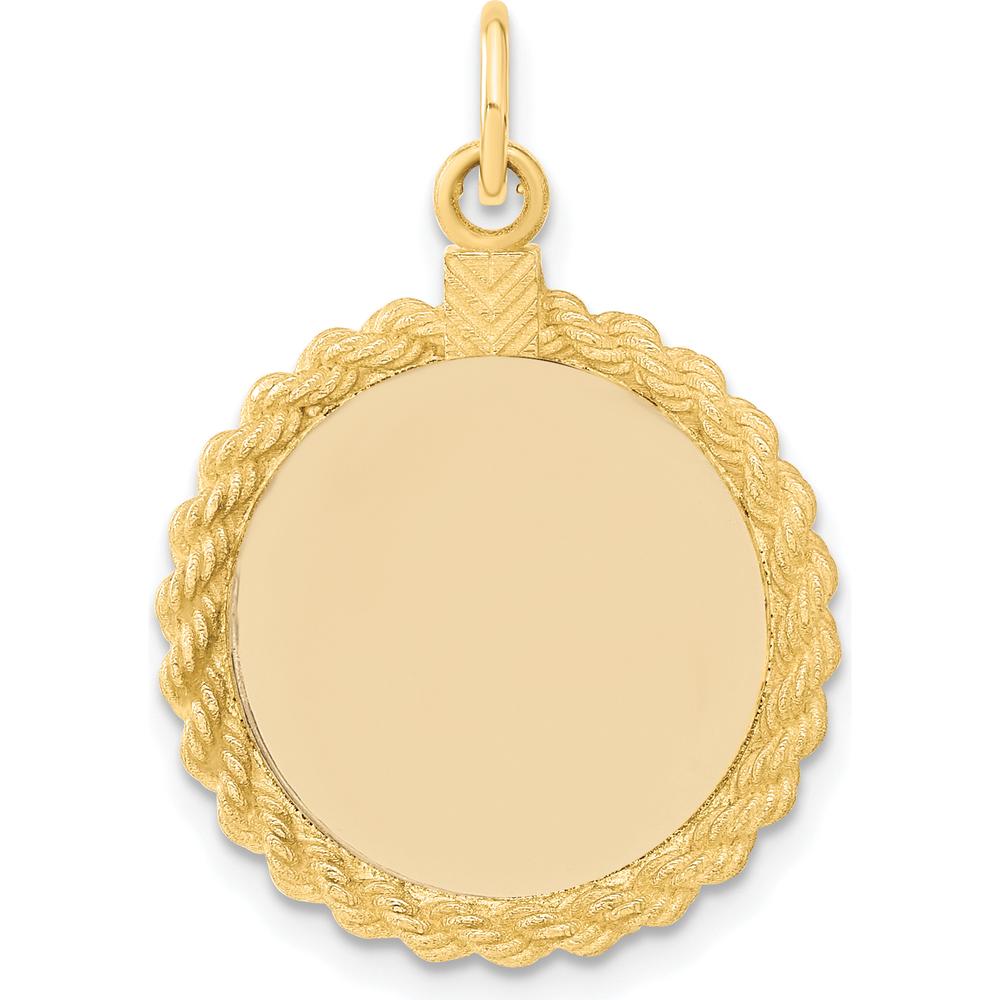 14K Yellow Gold Engravable Circular Disc Pendant with Rope Charm - 20.32mm Length by Oro Pregiato