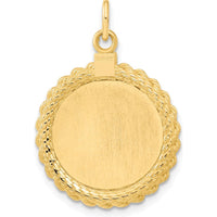 14K Yellow Gold Engravable Circular Disc Pendant with Rope Charm - 20.32mm Length by Oro Pregiato