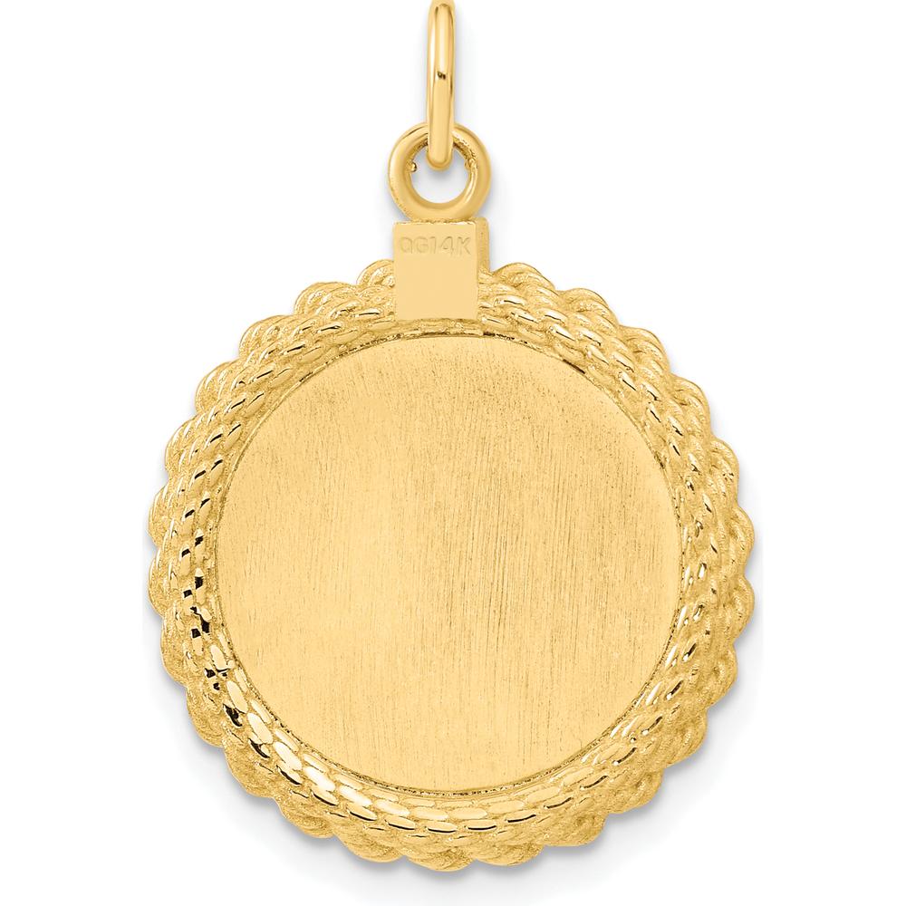 14K Yellow Gold Engravable Circular Disc Pendant with Rope Charm - 20.32mm Length by Oro Pregiato