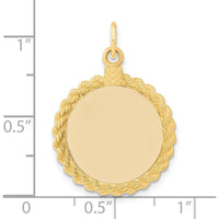 14K Yellow Gold Engravable Circular Disc Pendant with Rope Charm - 20.32mm Length by Oro Pregiato