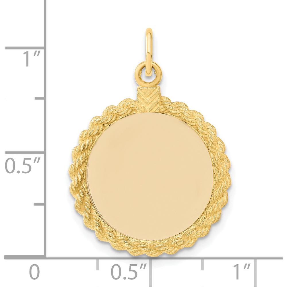 14K Yellow Gold Engravable Circular Disc Pendant with Rope Charm - 20.32mm Length by Oro Pregiato