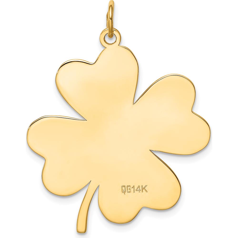 14K Yellow Gold Engravable Clover Disc Charm Pendant - Personalized Polished Finish by Oro Pregiato