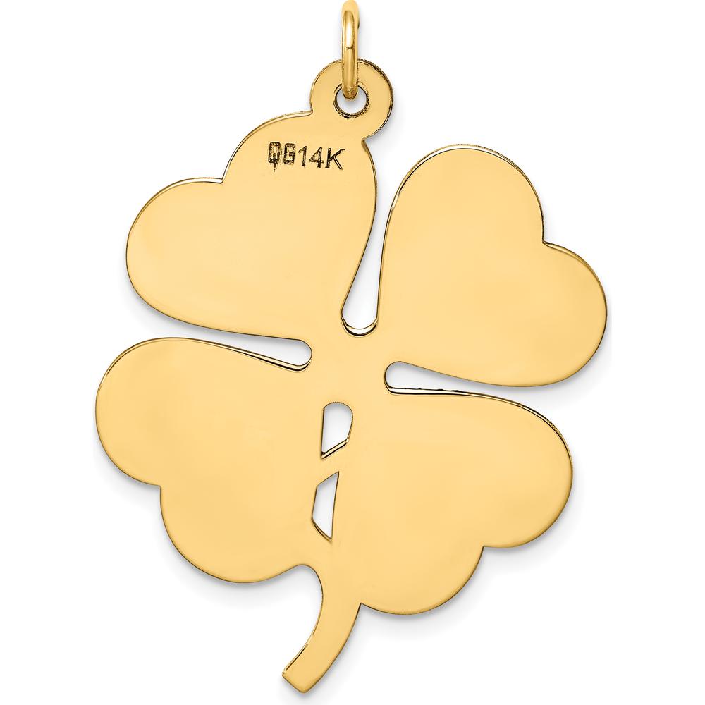14K Yellow Gold Engravable Clover Disc Charm - Personalized Motif Pendant by Oro Pregiato