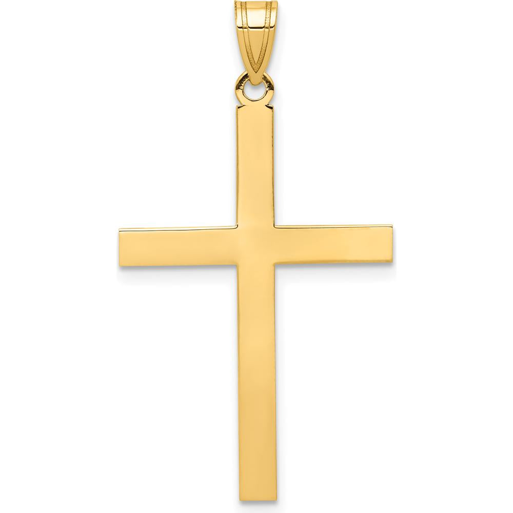 14K Yellow Gold Engravable Cross Pendant Charm with Textured Back by 0