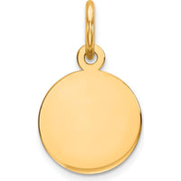 14K Yellow Gold Engravable Disc Charm Pendant - 10mm Polished Finish by Oro Pregiato