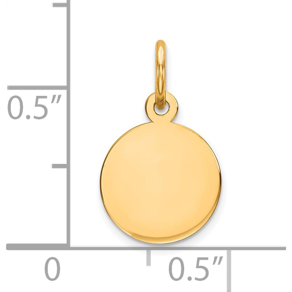 14K Yellow Gold Engravable Disc Charm Pendant - 10mm Polished Finish by Oro Pregiato