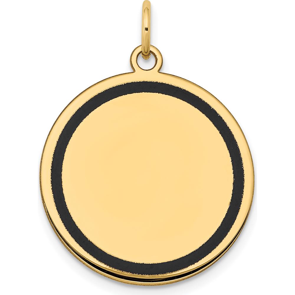14K Yellow Gold Engravable Disc Charm with Black Enamel Accent - 27mm Length by Oro Pregiato