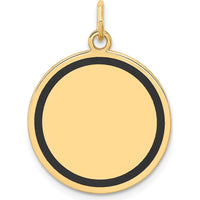 14K Yellow Gold Engravable Disc Charm with Black Enamel Detail - Personalized Pendant by Oro Pregiato