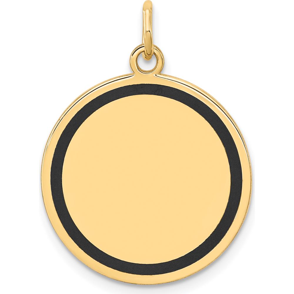 14K Yellow Gold Engravable Disc Charm with Black Enamel Detail - Personalized Pendant by Oro Pregiato