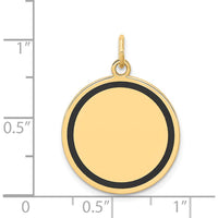 14K Yellow Gold Engravable Disc Charm with Black Enamel Detail - Personalized Pendant by Oro Pregiato