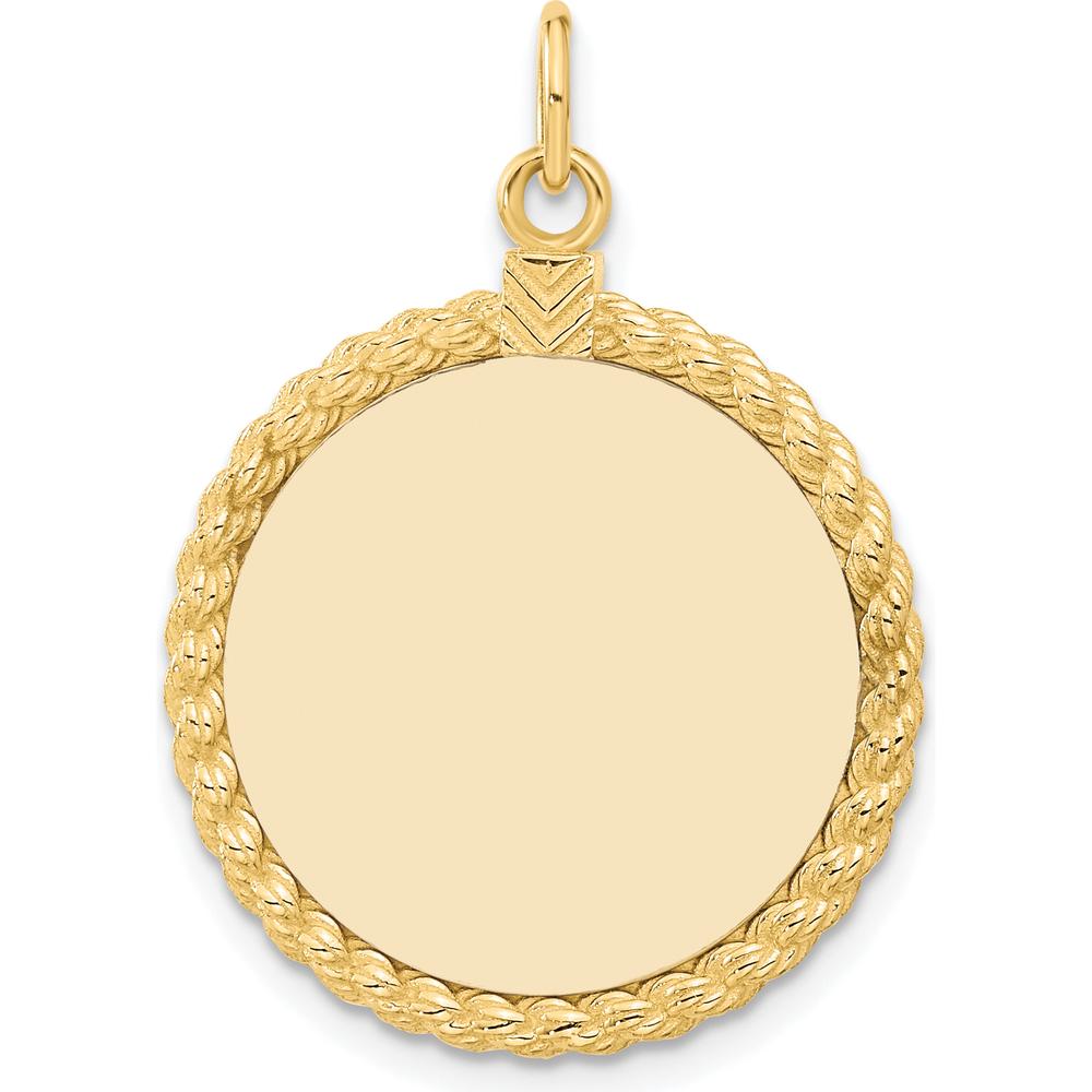 14K Yellow Gold Engravable Disc Pendant with Rope Edge Charm - Polished Finish by Oro Pregiato
