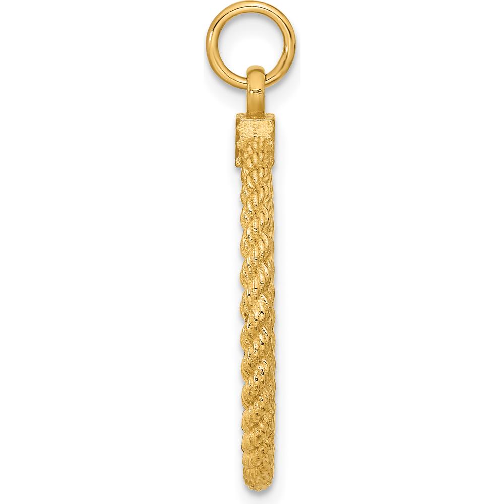 14K Yellow Gold Engravable Disc Pendant with Rope Edge Charm - Polished Finish by Oro Pregiato