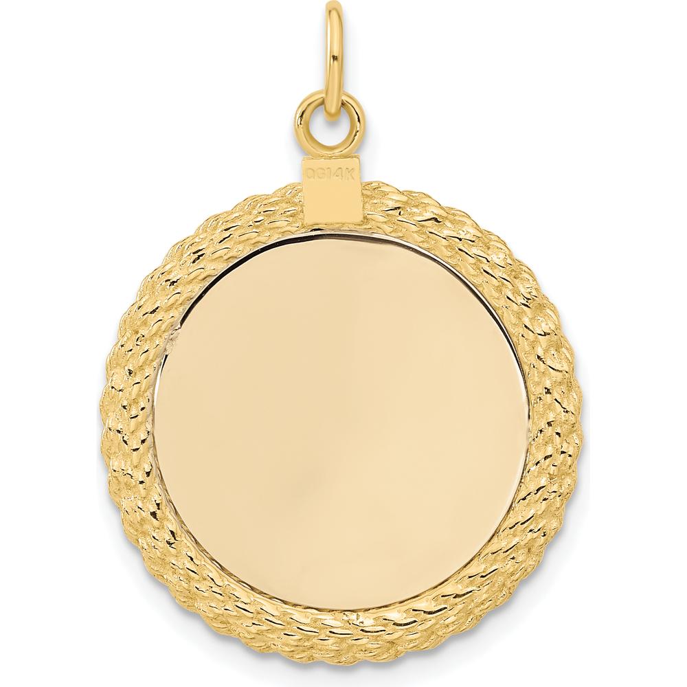 14K Yellow Gold Engravable Disc Pendant with Rope Edge Charm - Polished Finish by Oro Pregiato