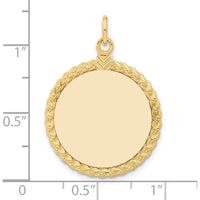 14K Yellow Gold Engravable Disc Pendant with Rope Edge Charm - Polished Finish by Oro Pregiato