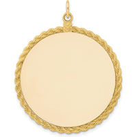 14K Yellow Gold Engravable Disc Pendant with Rope Edge - Polished Finish by Oro Pregiato