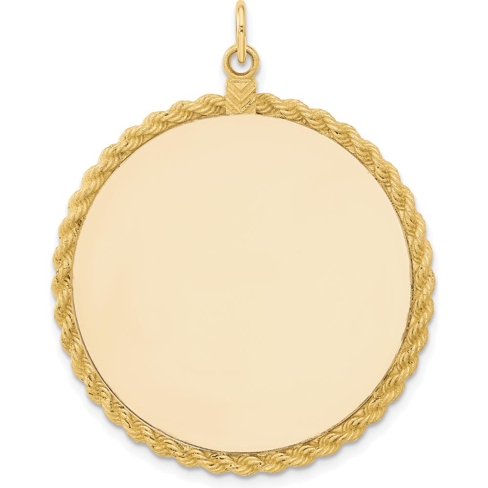 14K Yellow Gold Engravable Disc Pendant with Rope Edge - Polished Finish by Oro Pregiato