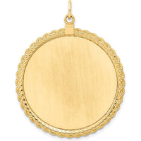 14K Yellow Gold Engravable Disc Pendant with Rope Edge - Polished Finish by Oro Pregiato