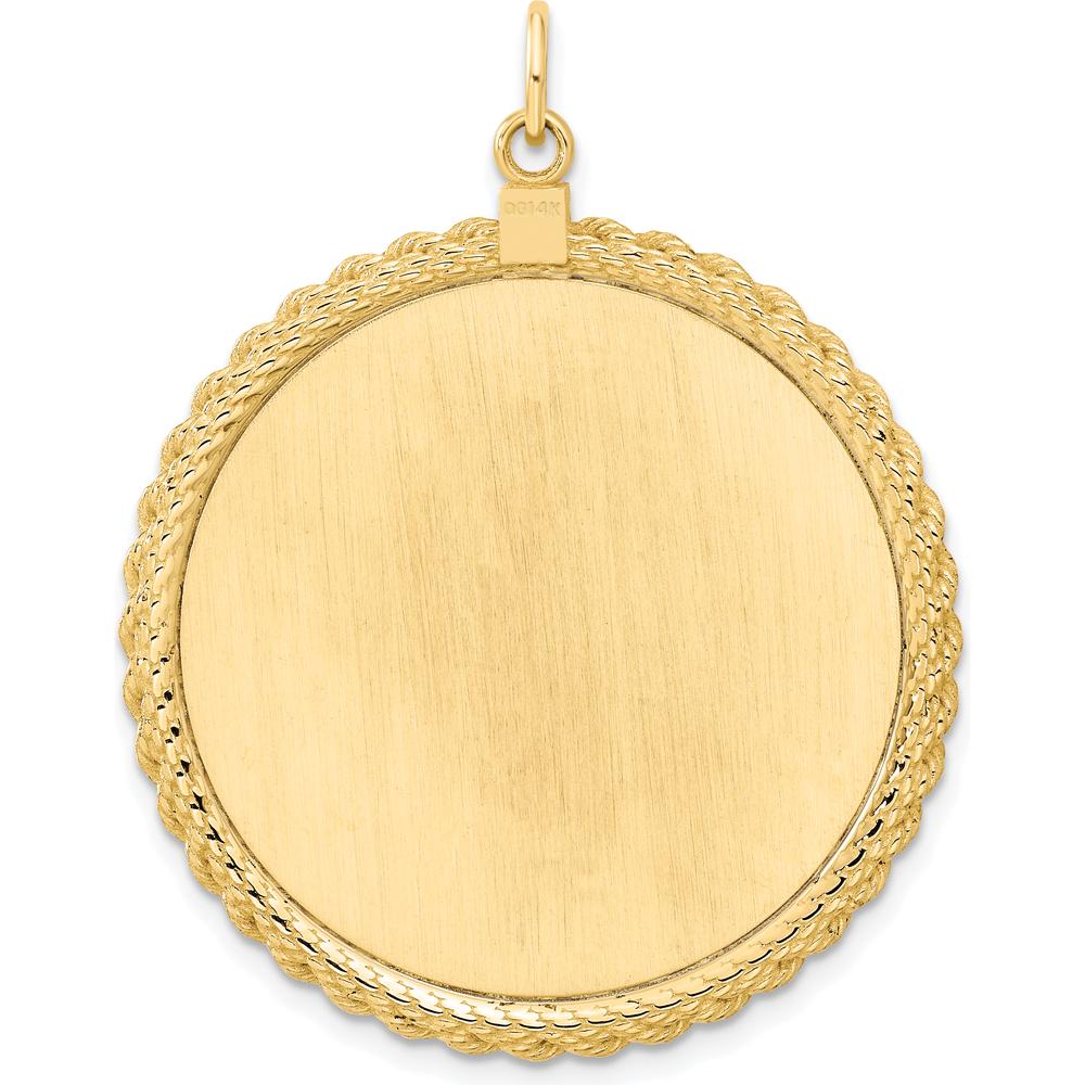14K Yellow Gold Engravable Disc Pendant with Rope Edge - Polished Finish by Oro Pregiato
