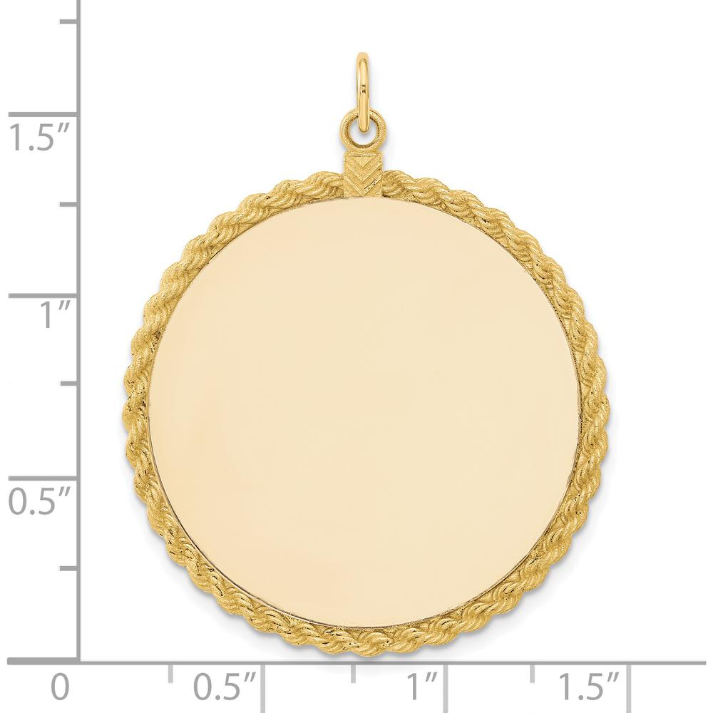 14K Yellow Gold Engravable Disc Pendant with Rope Edge - Polished Finish by Oro Pregiato