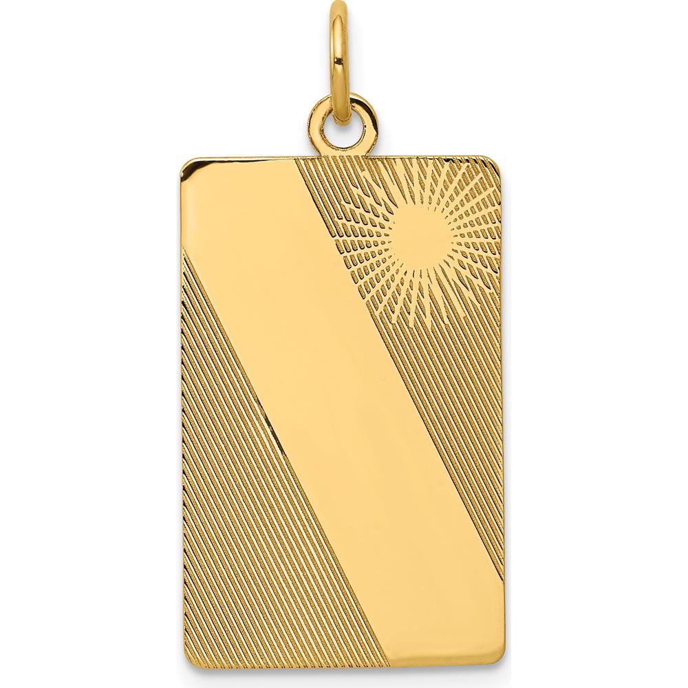 14K Yellow Gold Engravable Dog Tag Charm Pendant - Textured Finish, Polished Back, 30mm Length by Oro Pregiato