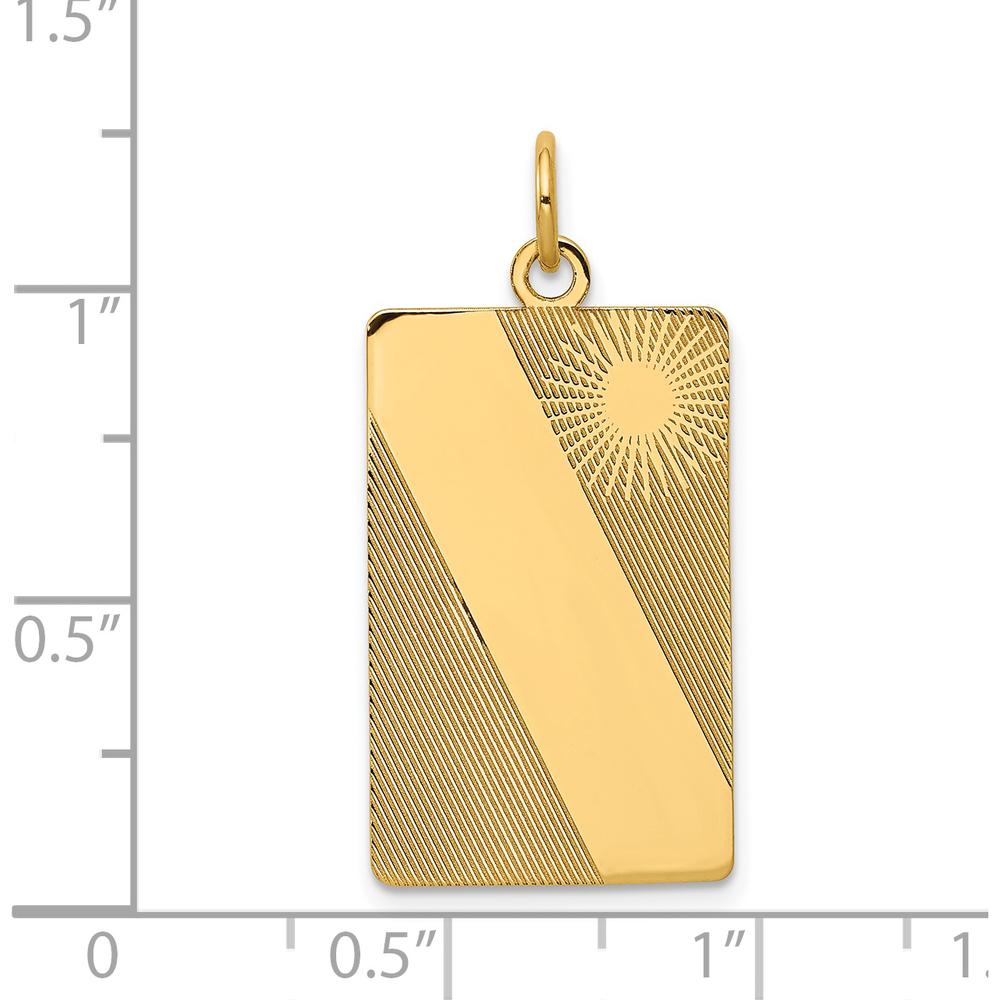 14K Yellow Gold Engravable Dog Tag Charm Pendant - Textured Finish, Polished Back, 30mm Length by Oro Pregiato