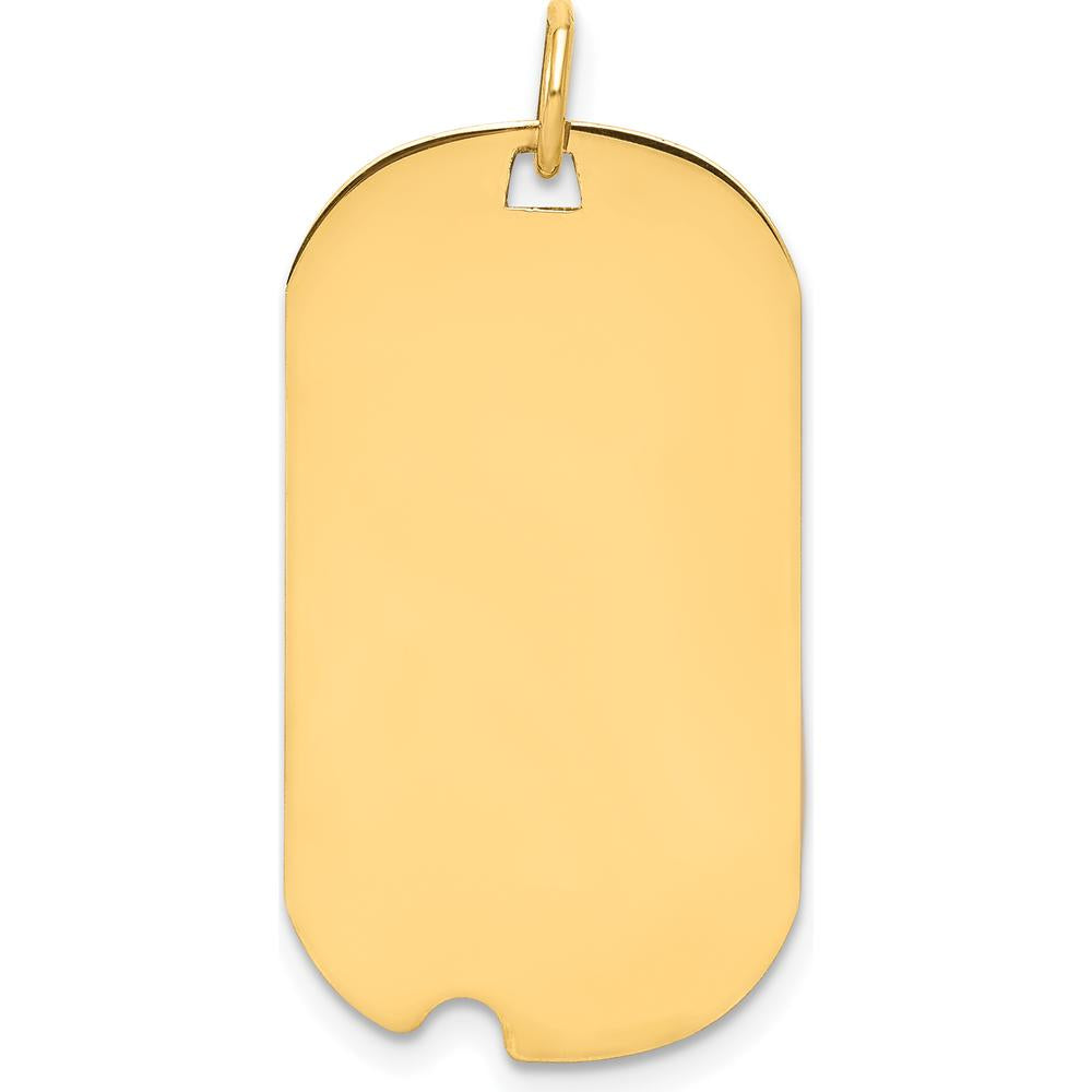 14K Yellow Gold Engravable Dog Tag Pendant with Notch Detail - 30mm Length by Oro Pregiato