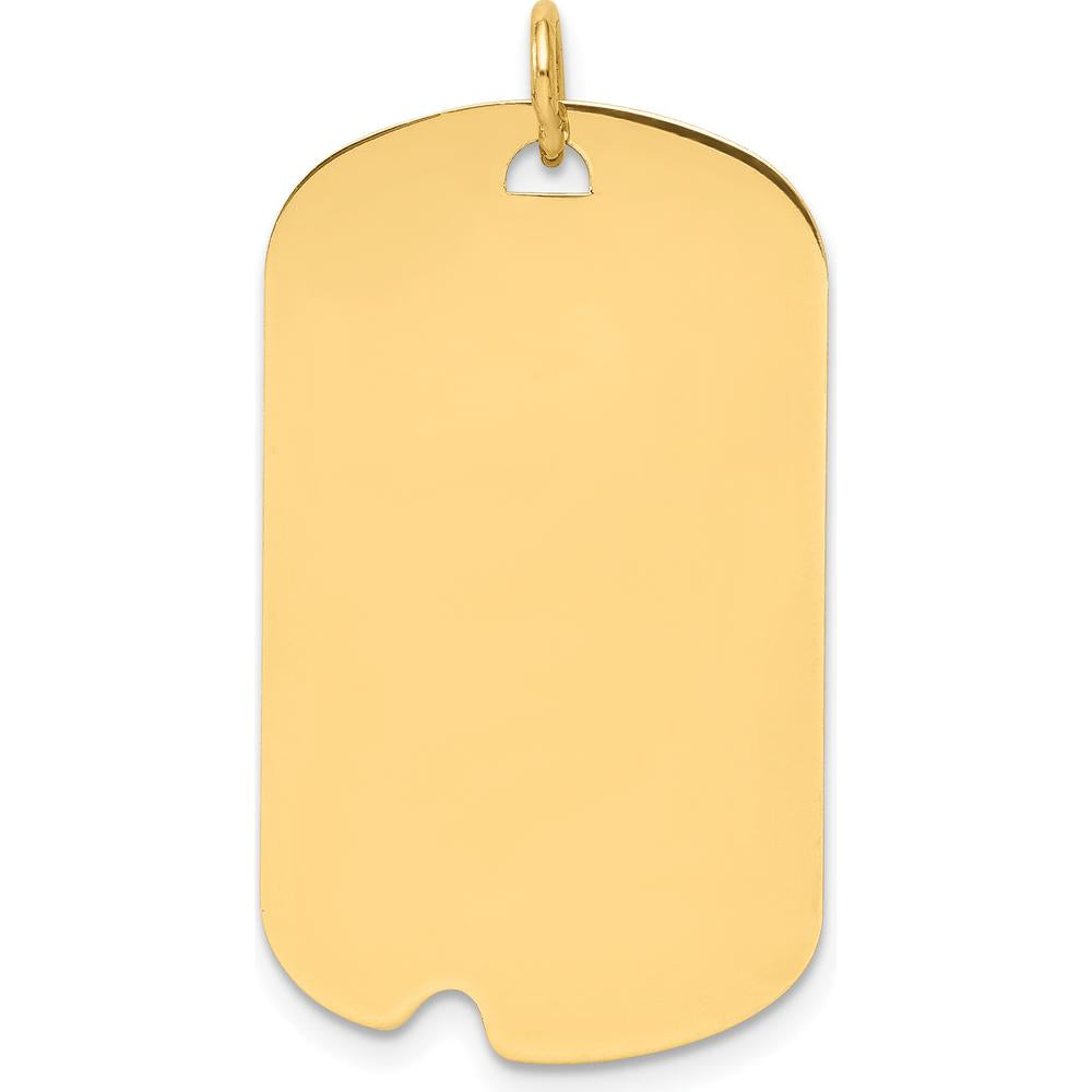 14K Yellow Gold Engravable Dog Tag Pendant with Notched Disc Charm - 34mm Length by Oro Pregiato