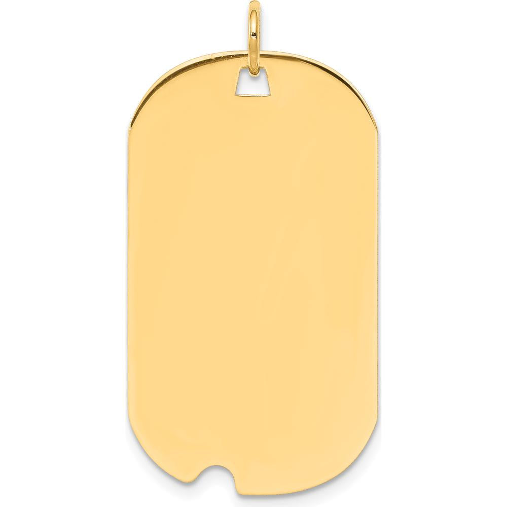 14K Yellow Gold Engravable Dog Tag Pendant with Notched Edge - 37mm by Oro Pregiato