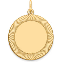 14K Yellow Gold Engravable Etched Design Circular Charm Pendant - Polished Finish by Oro Pregiato