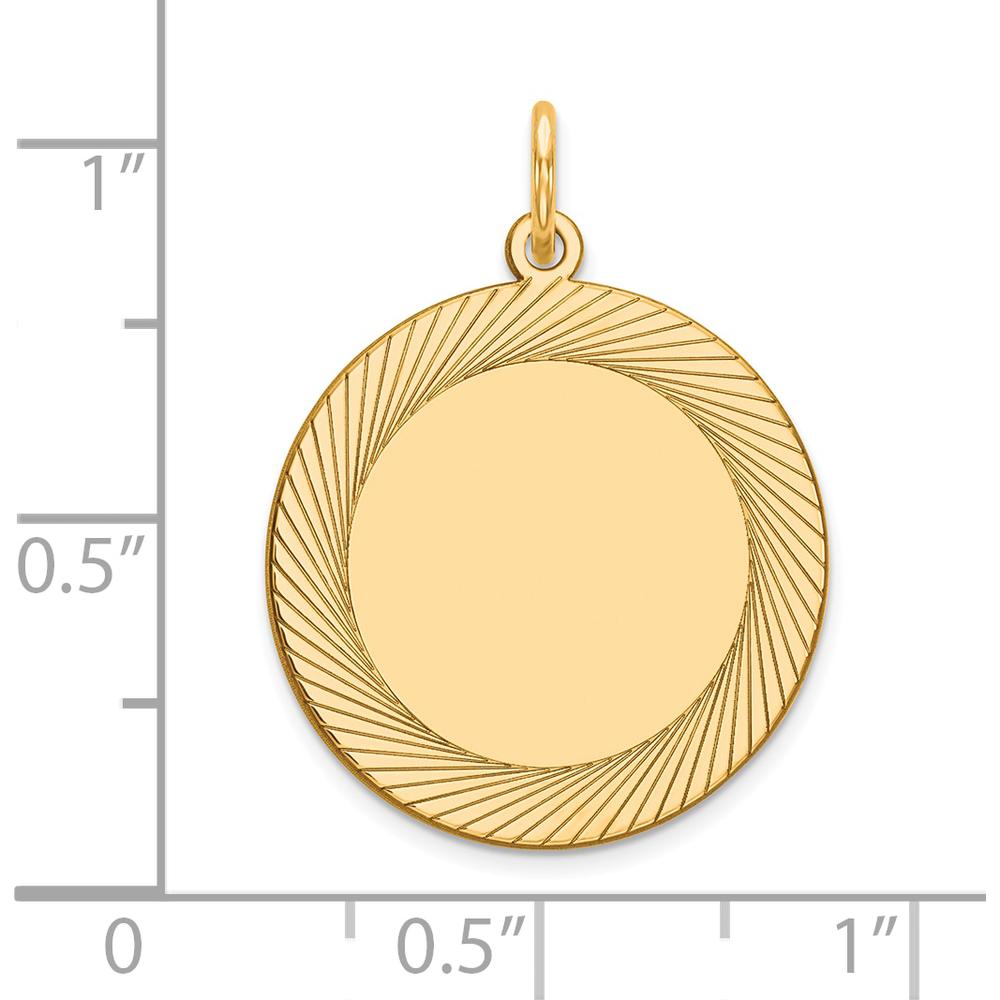 14K Yellow Gold Engravable Etched Design Circular Charm Pendant - Polished Finish by Oro Pregiato