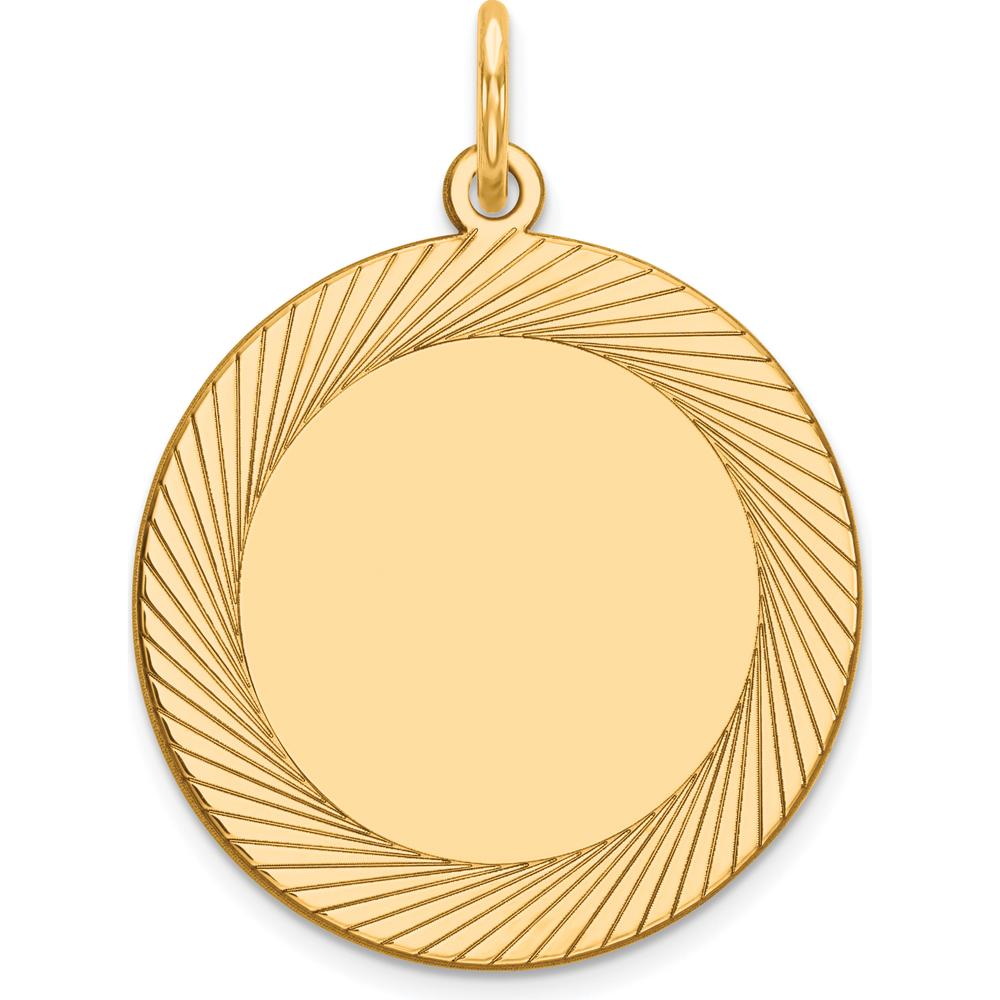 14K Yellow Gold Engravable Etched Design Circular Disc Charm - Polished Finish by Oro Pregiato