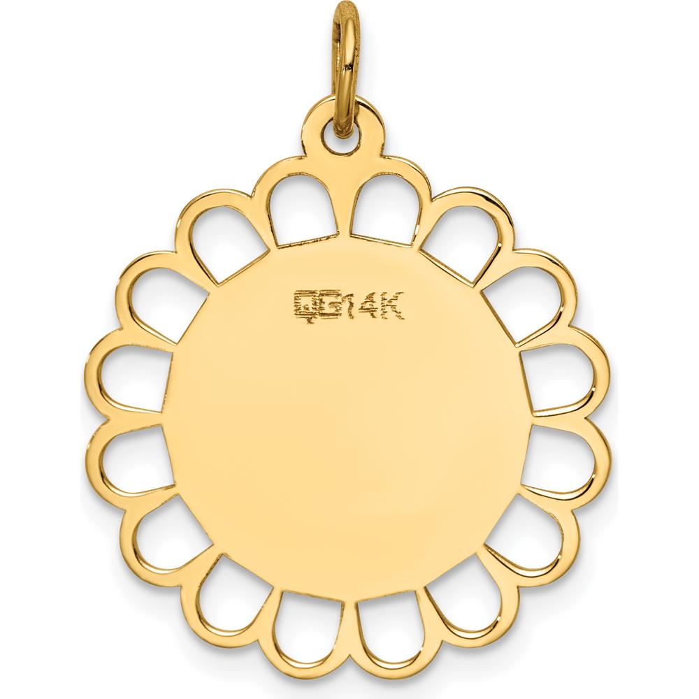 14K Yellow Gold Engravable Flower Disc Charm - 28mm Length by Oro Pregiato