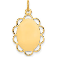 14K Yellow Gold Engravable Flower Disc Charm Pendant - Polished Finish by Oro Pregiato