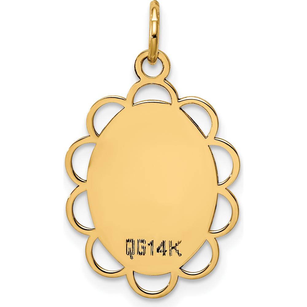 14K Yellow Gold Engravable Flower Disc Charm Pendant - Polished Finish by Oro Pregiato