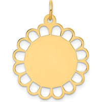 14K Yellow Gold Engravable Flower Disc Pendant - 28mm Length by Oro Pregiato