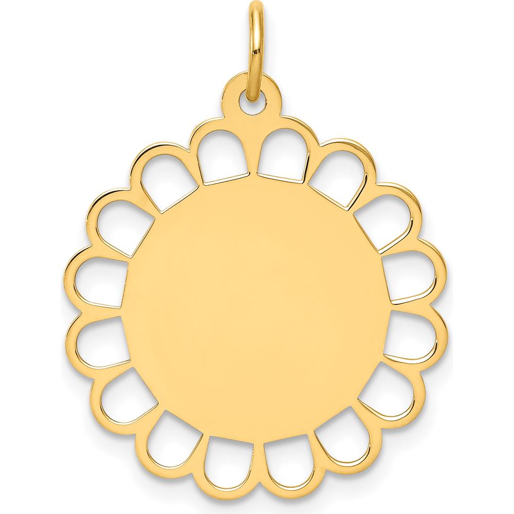 14K Yellow Gold Engravable Flower Disc Pendant - 28mm Length by Oro Pregiato