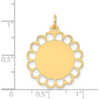 14K Yellow Gold Engravable Flower Disc Pendant - 28mm Length by Oro Pregiato