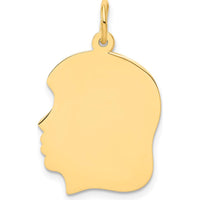 14K Yellow Gold Engravable Girl Head Charm - 23mm x 17mm - Personalized Jewelry Pendant by Oro Pregiato