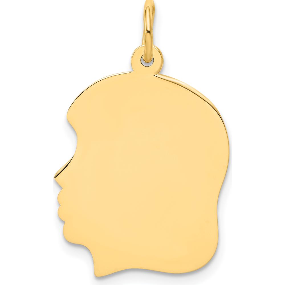 14K Yellow Gold Engravable Girl Head Charm - 23mm x 17mm - Personalized Jewelry Pendant by Oro Pregiato
